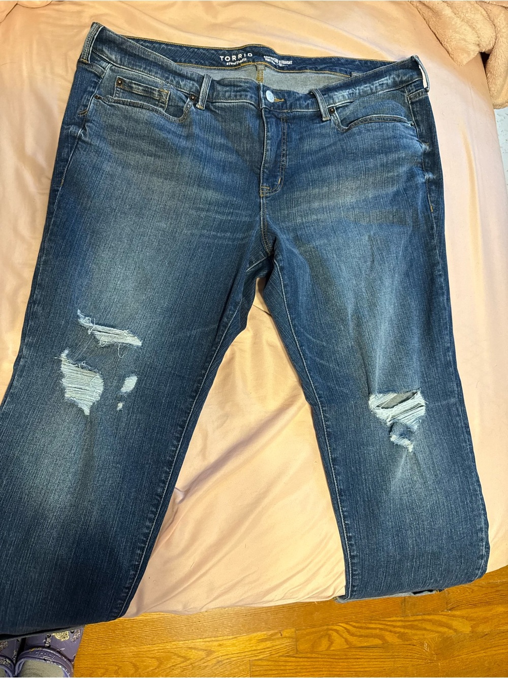 torrid Distressed Mid-Dark Blue Straight Leg Jeans - size 20